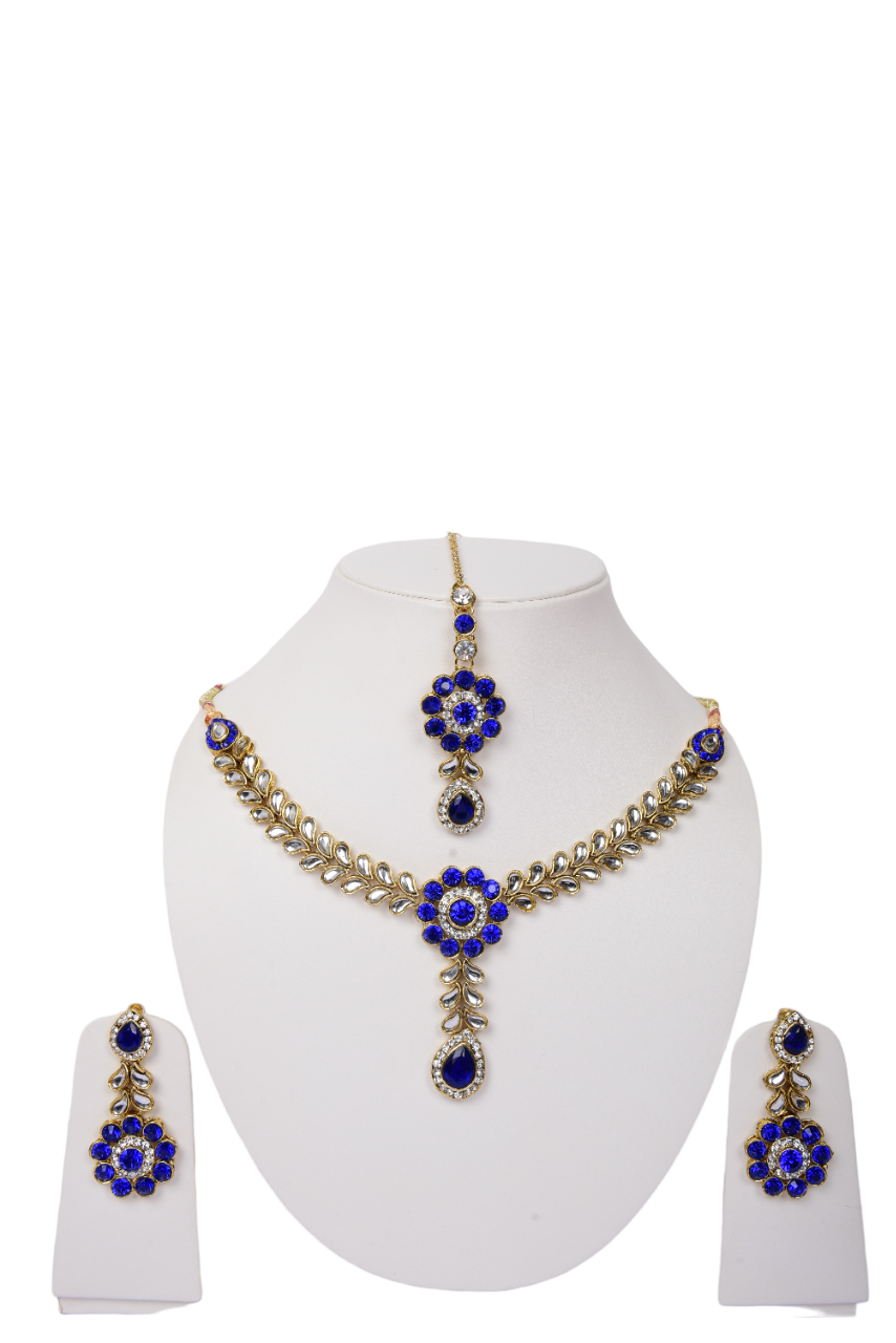Namokriti Traditional Kundan Necklace Set for Women – Elegant Gold Plated Jewelry with Blue  Stones